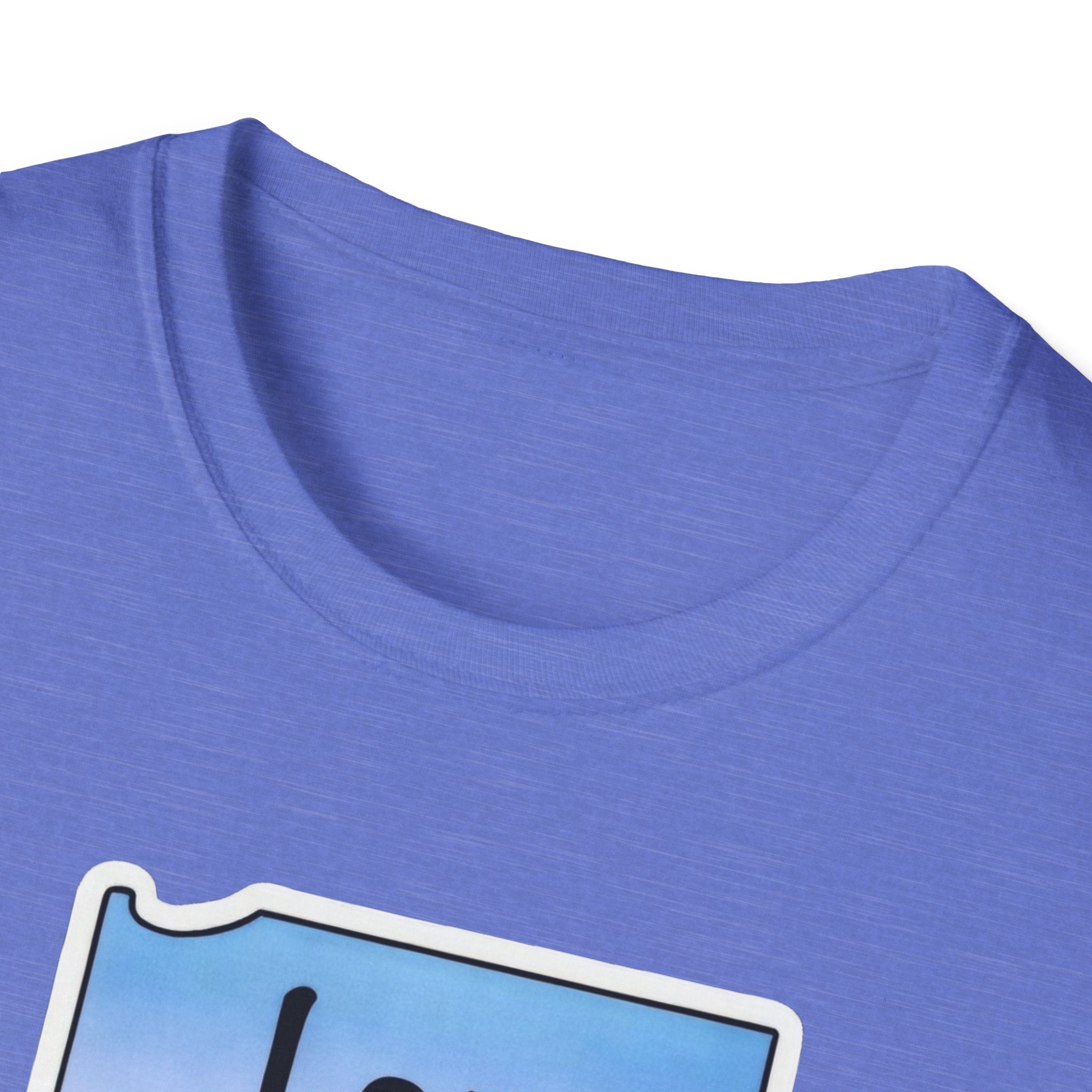I am Indiana T-Shirt, heather purple neckline close-up