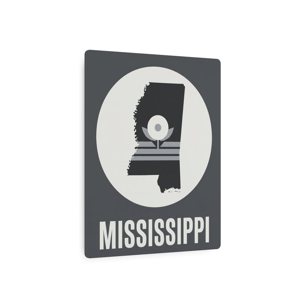 Mississippi metal art sign with circular magnolia emblem and MISSISSIPPI lettering