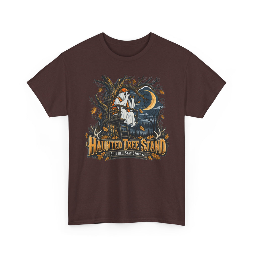 Haunted Tree Stand T-Shirt, Funny Ghost Deer Hunter Halloween Shirt for Men and Women, Bow Hunting Season Gift Tee