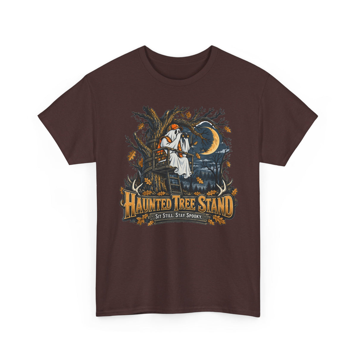 Haunted Tree Stand T-Shirt, Funny Ghost Deer Hunter Halloween Shirt for Men and Women, Bow Hunting Season Gift Tee