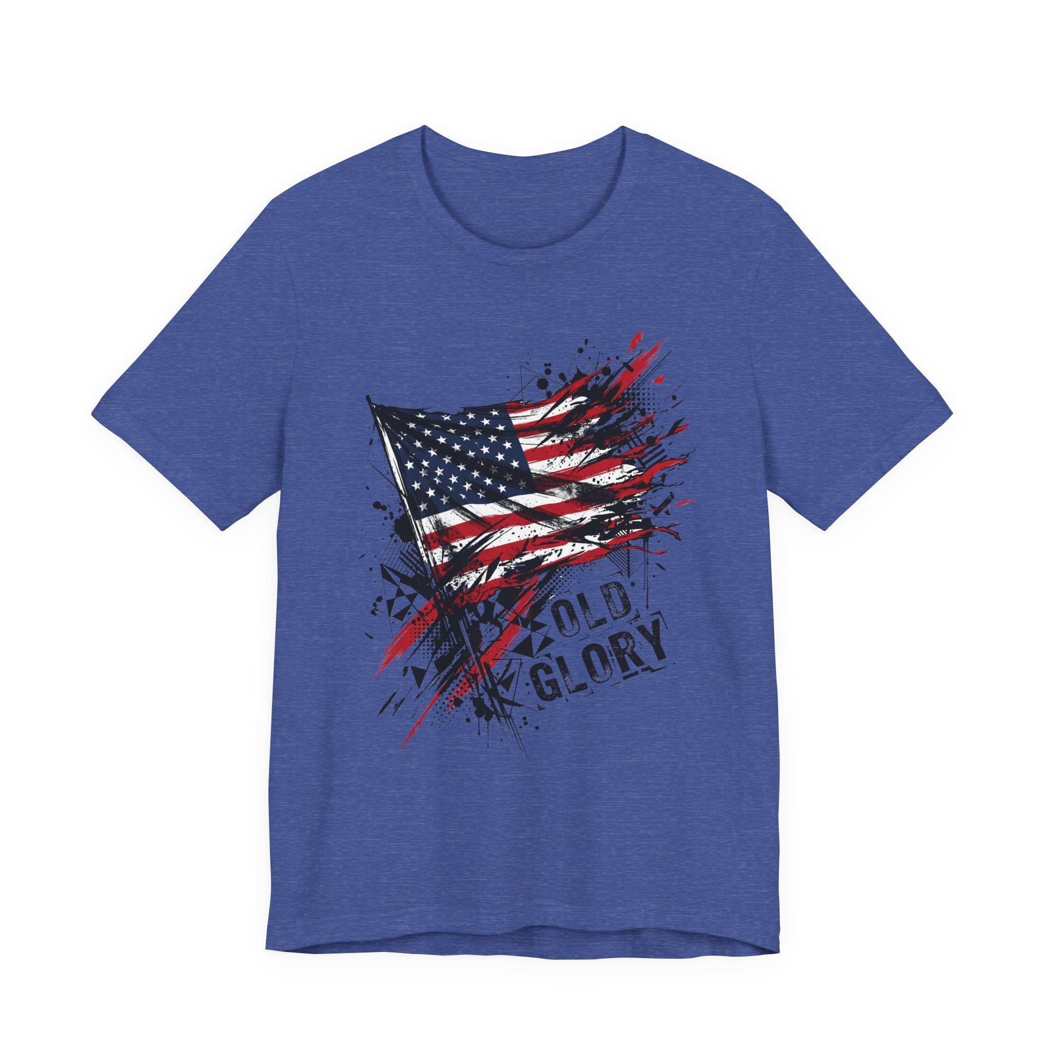 True royal blue T-shirt with distressed American flag graphic and 'Old Glory' text