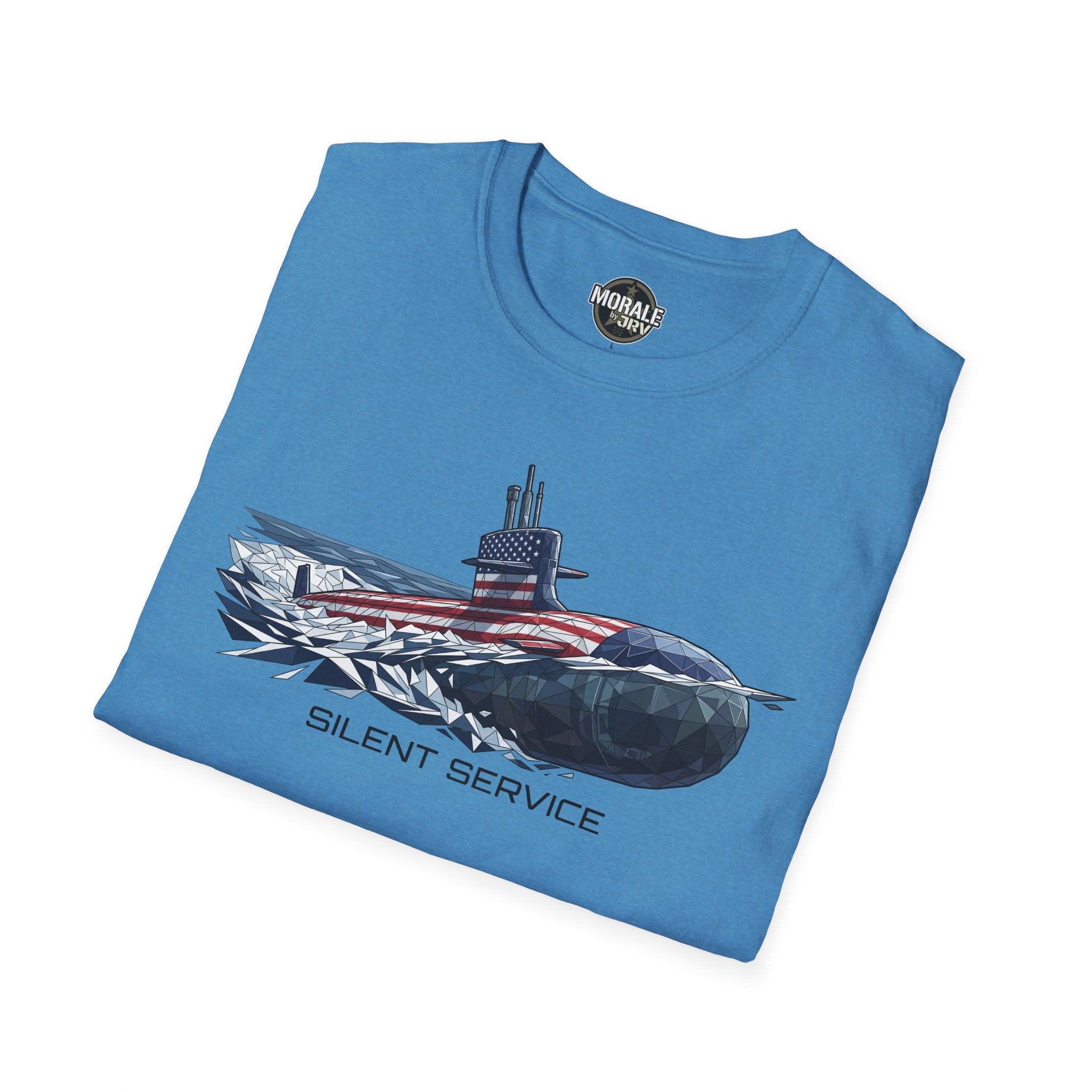Silent Service T-Shirt, heather sapphire blue, submarine flag graphic with 'SILENT SERVICE'