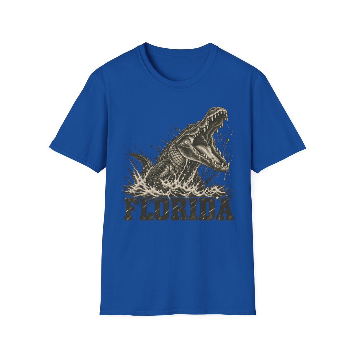 Royal blue crew-neck t-shirt with lunging alligator graphic and FLORIDA text