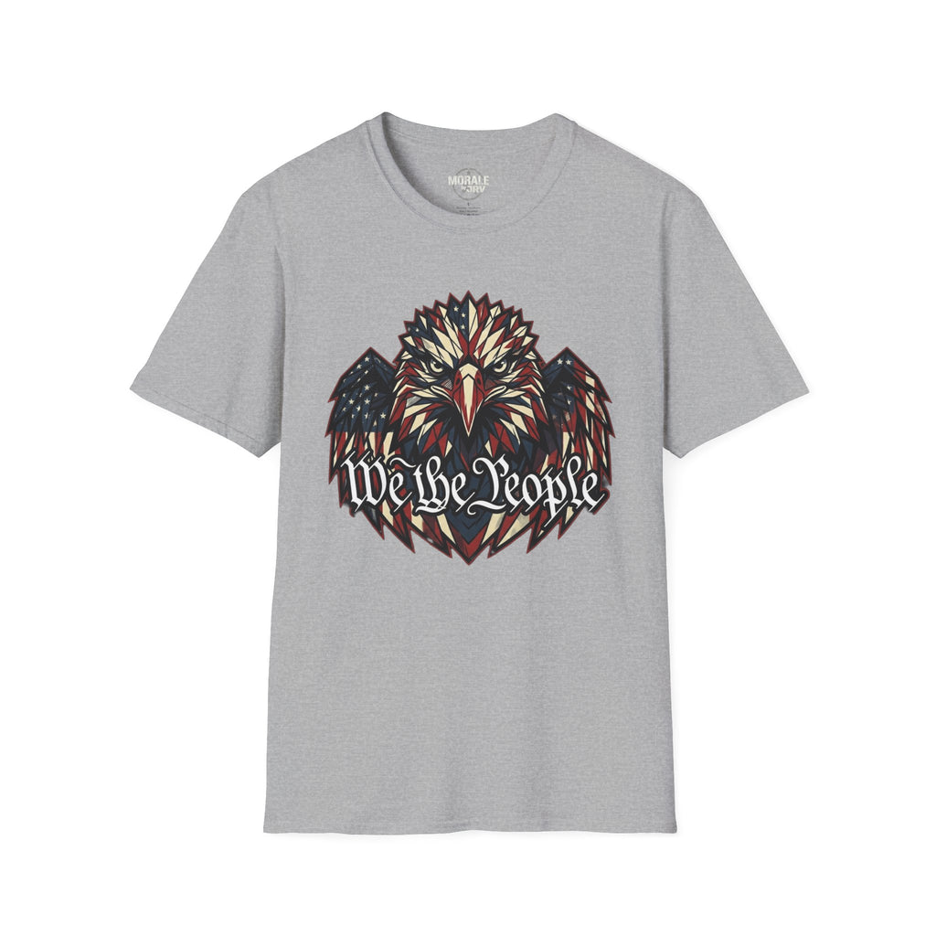 Eagle graphic T-shirt, sport grey with multicolor patriotic We the People design