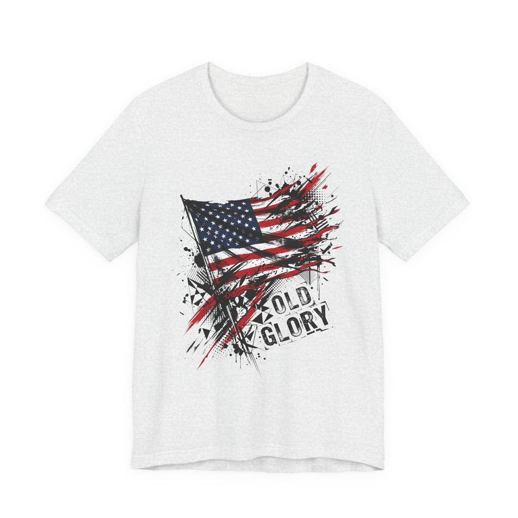 Heather grey T-shirt with distressed American flag graphic and 'Old Glory' text