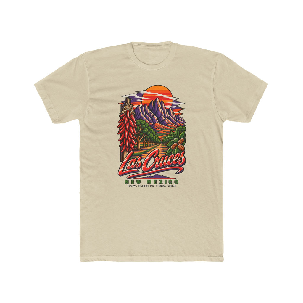 Cream t-shirt with Las Cruces New Mexico landscape graphic
