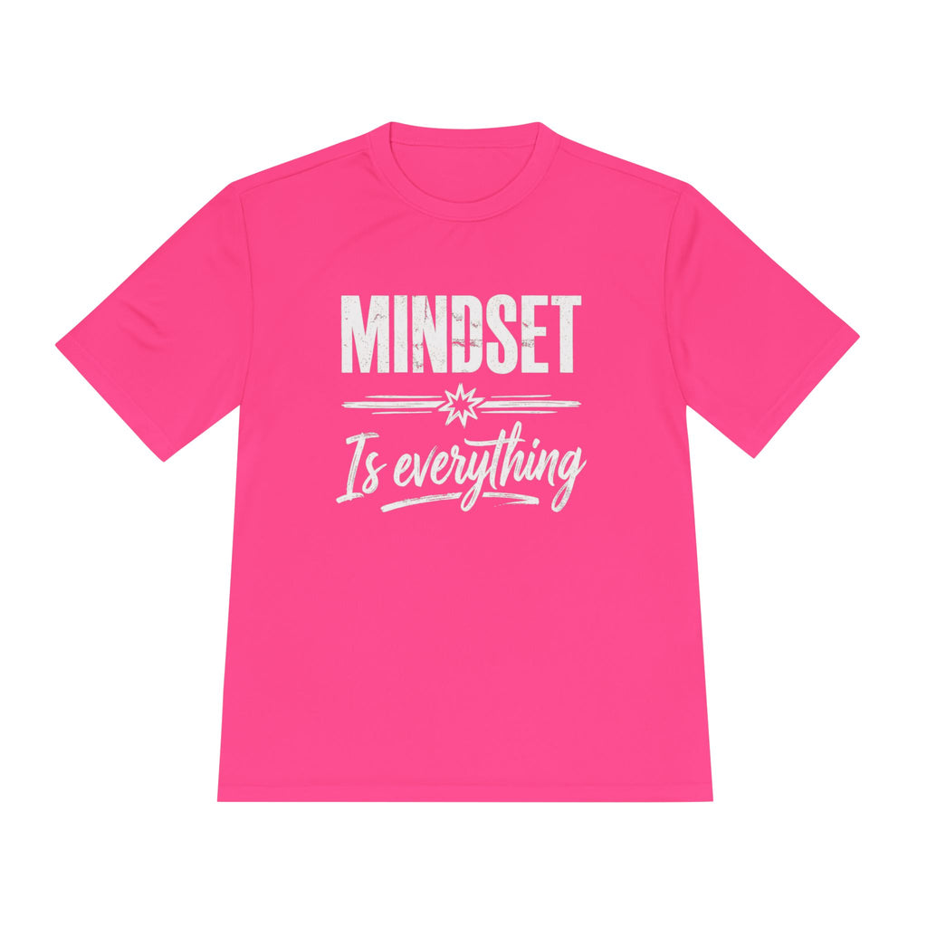 T-shirt rosa neon con stampa “MINDSET Is everything” in bianco