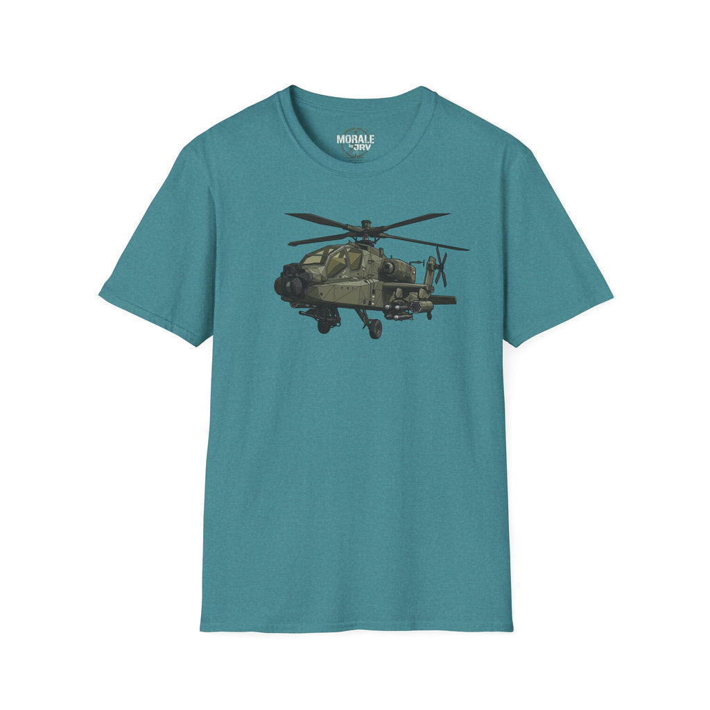 AH-64 Apache T-Shirt in teal with front helicopter graphic