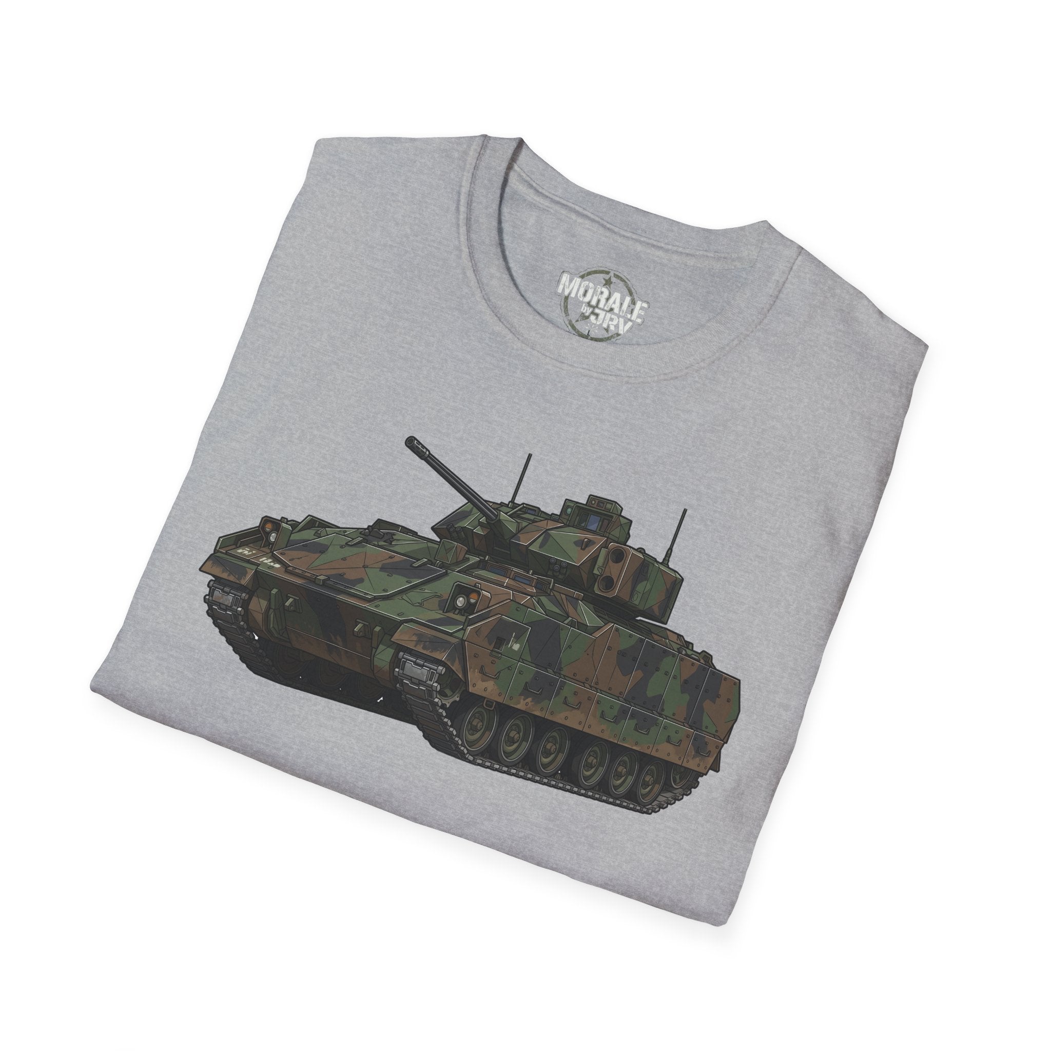 Hellgraues Camouflage-Tank Grafik-T-Shirt mit Frontmotiv