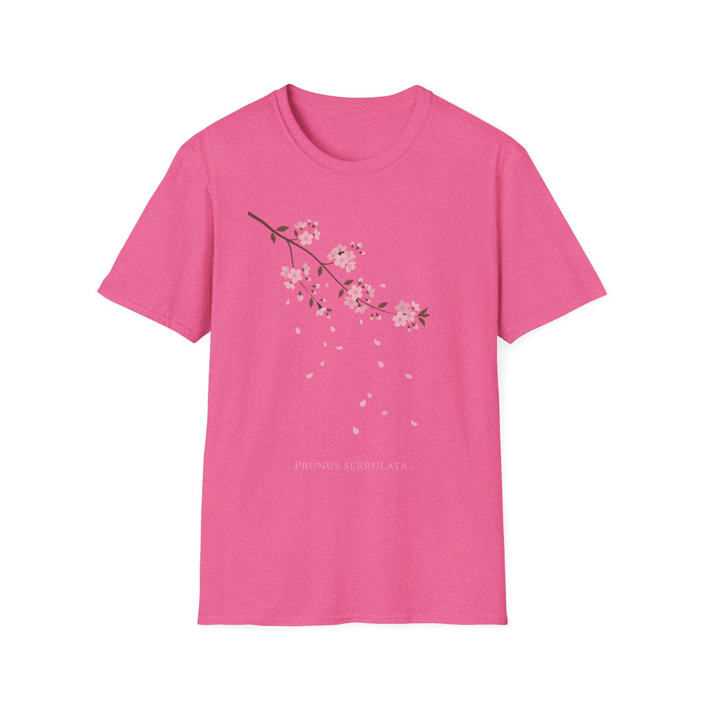 Cherry Blossom Branch T-Shirt, hot pink with pink sakura branch and falling petals design
