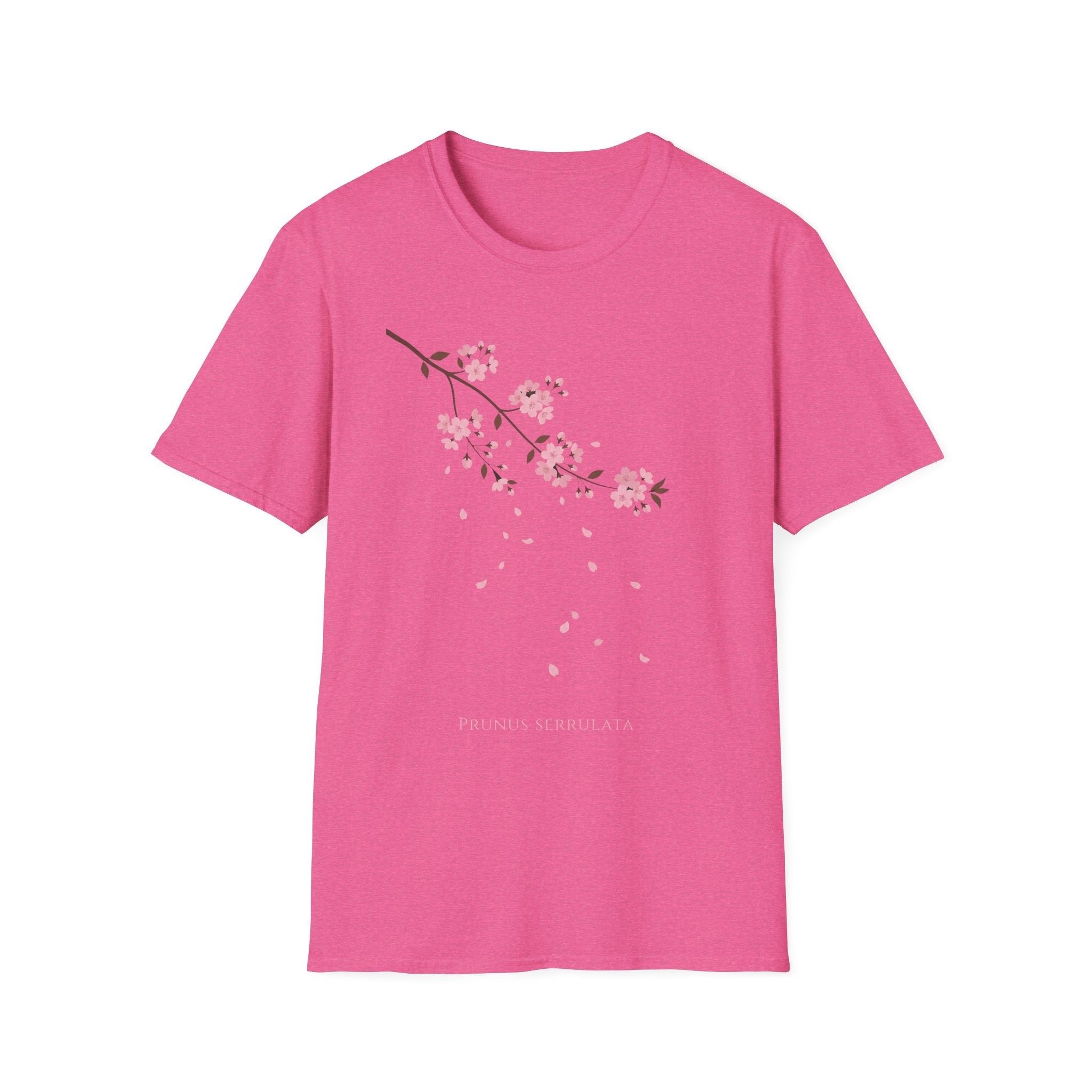 Cherry Blossom Branch T-Shirt, hot pink with pink sakura branch and falling petals design