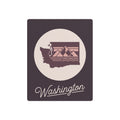 Mauve square metal wall art with circular Washington silhouette and “Washington” script