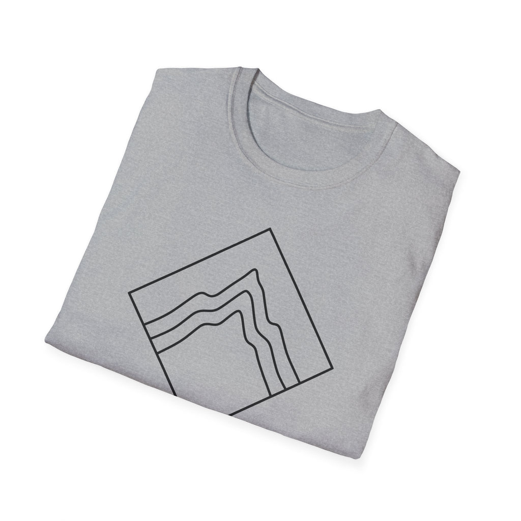 Light gray unisex T-shirt with outlined mountain graphic on front