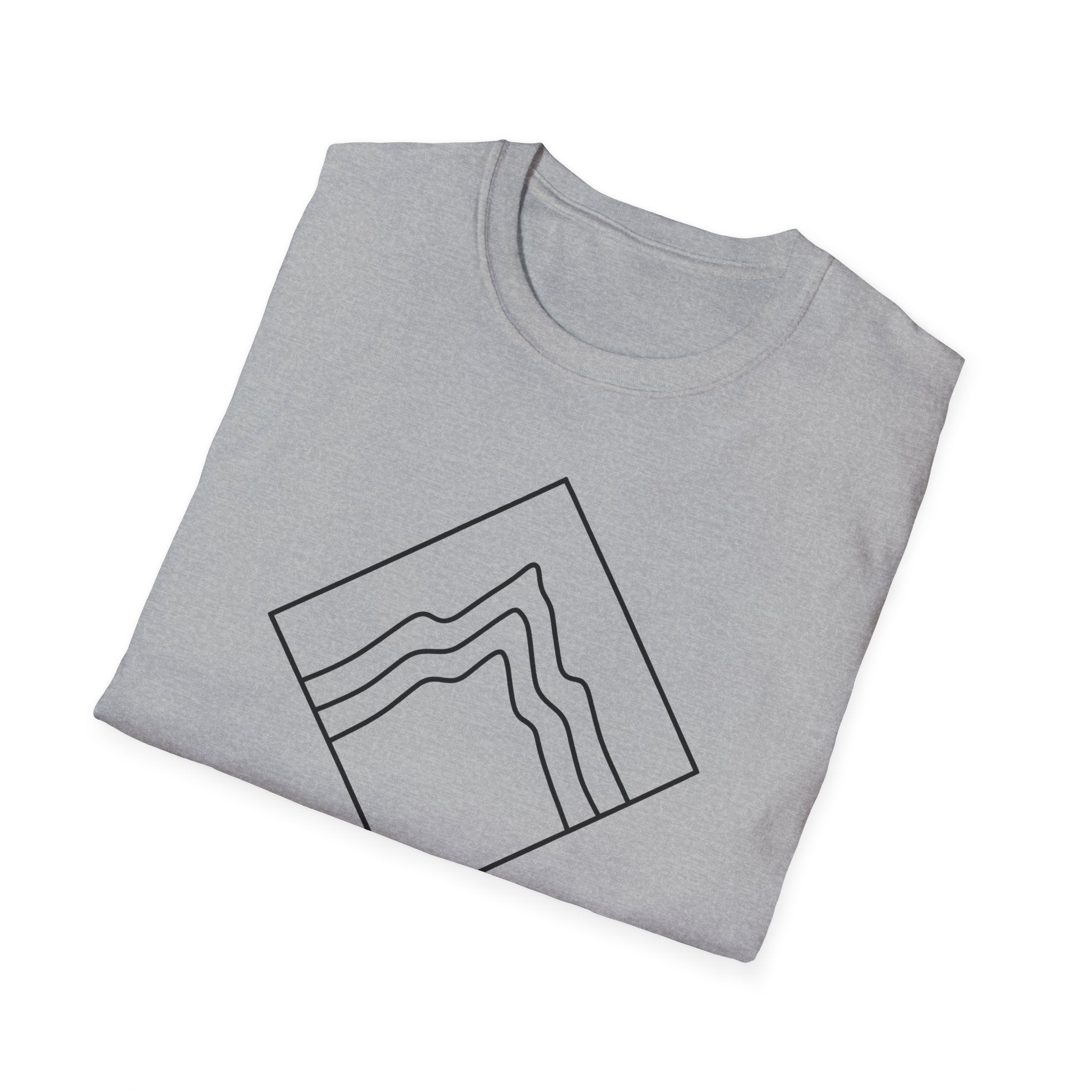 Light gray unisex T-shirt with outlined mountain graphic on front