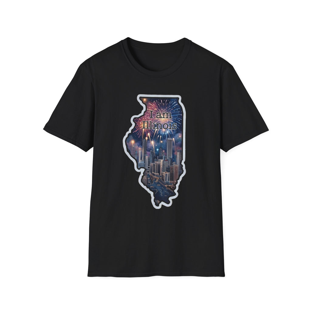 Illinois skyline state map T-shirt in black with front graphic print