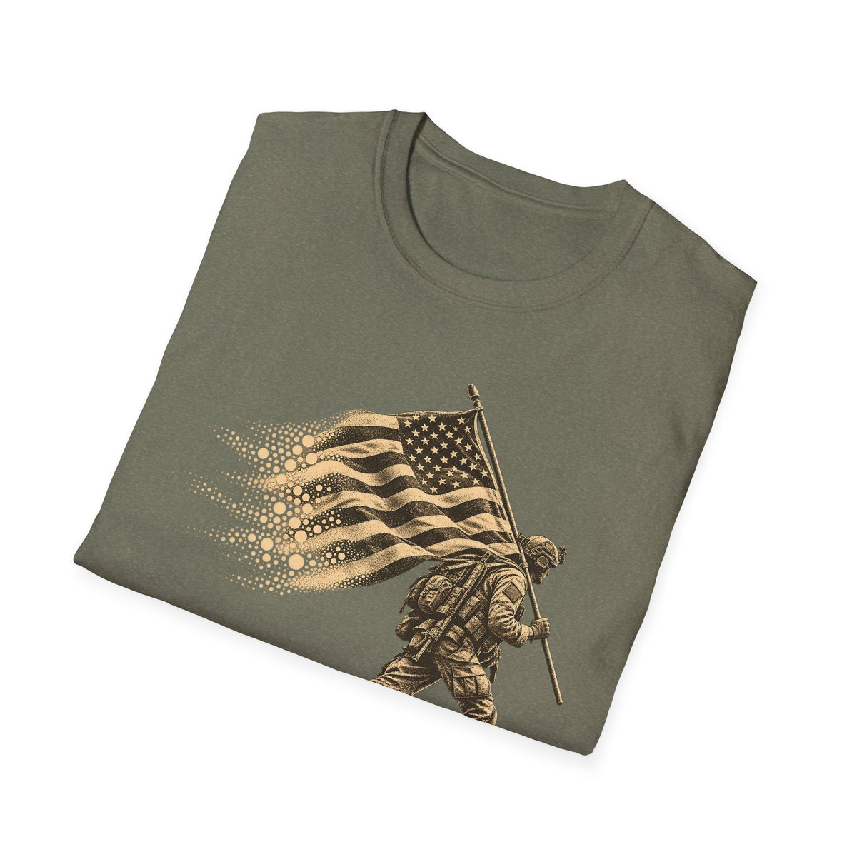 Carry the Colors graphic soldier T-shirt, olive green with flag-bearer front print