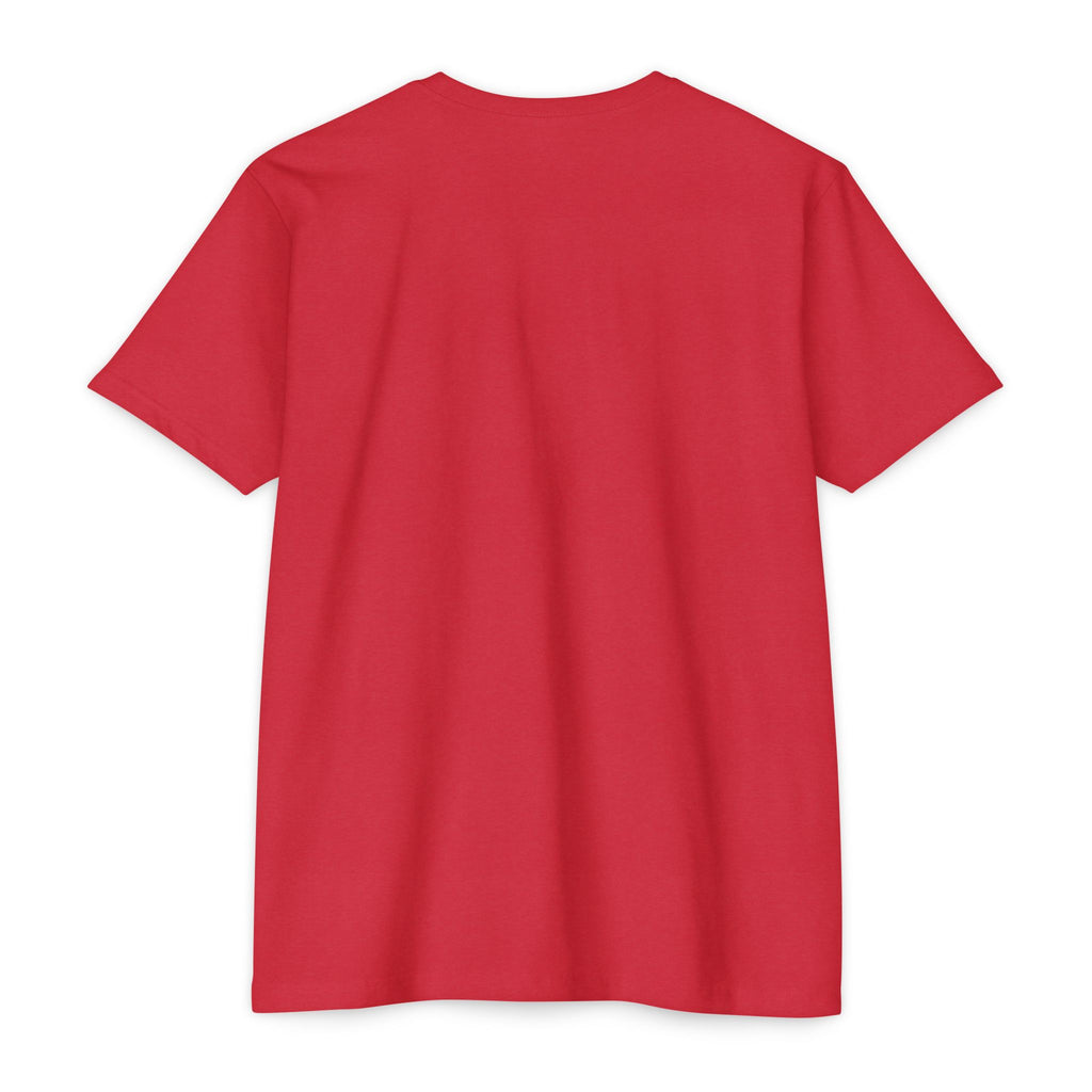 Red unisex T-shirt with short sleeves and crew neck, plain front.