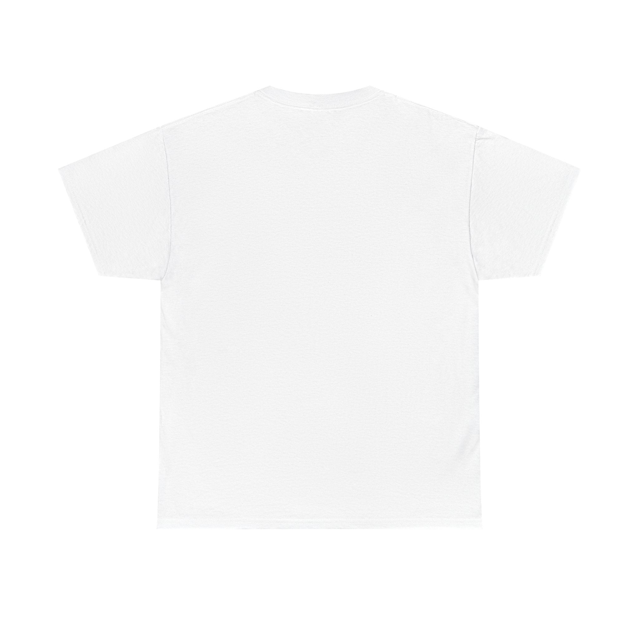 White T-shirt with crew neck, plain back view, no visible front graphic