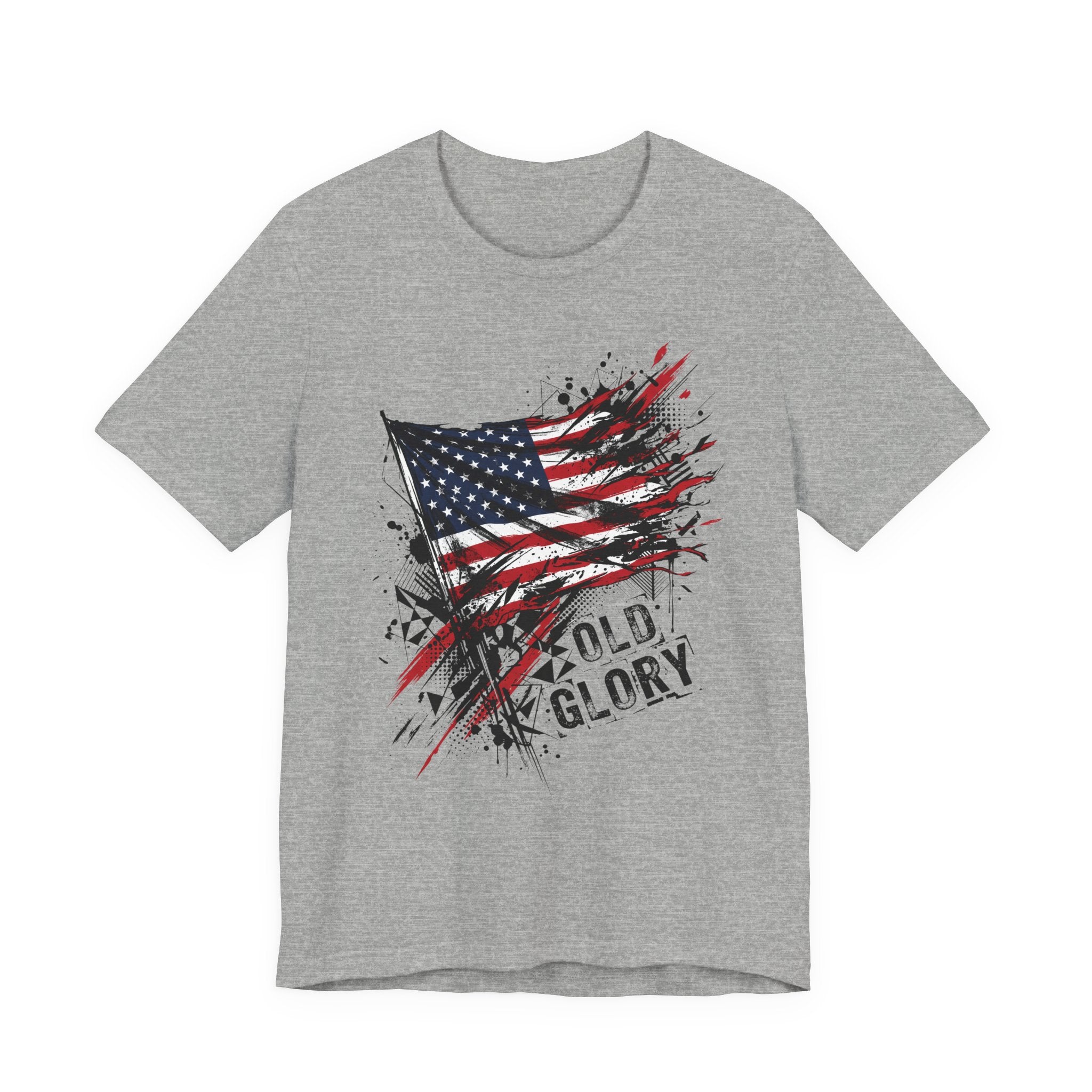 Medium heather grey T-shirt with distressed American flag graphic and 'Old Glory' text