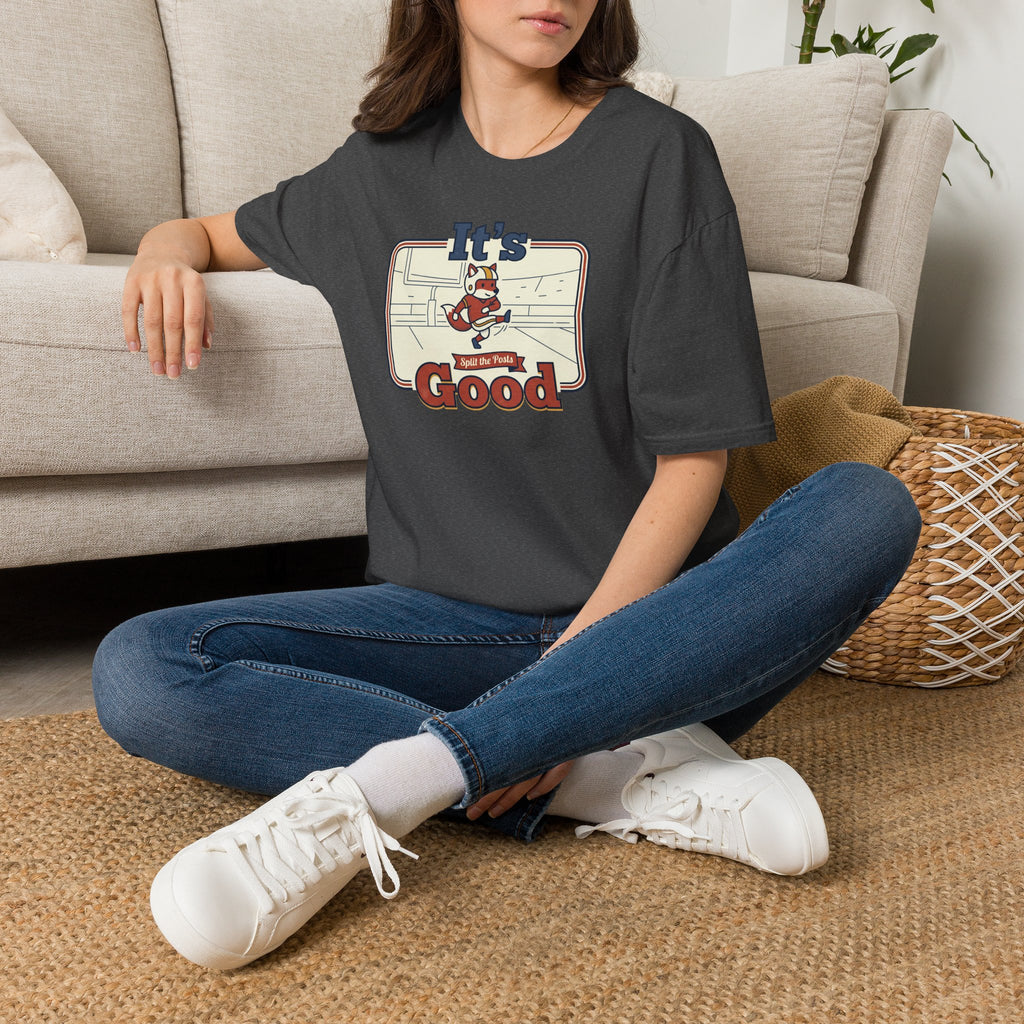 Dark charcoal short-sleeve T-shirt with fox skate graphic and “It’s Good” text
