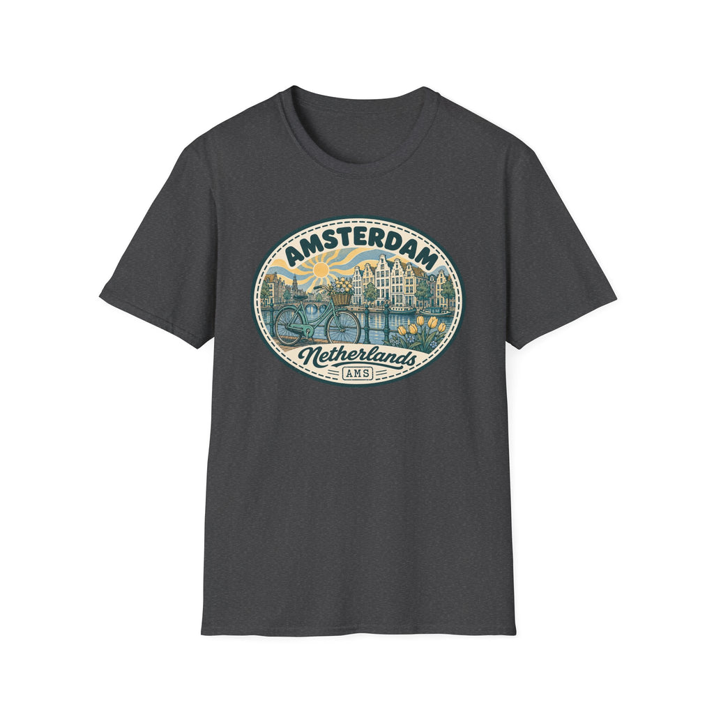 Amsterdam Vintage Cityscape T-Shirt | Netherlands Bicycle Canal Tulips