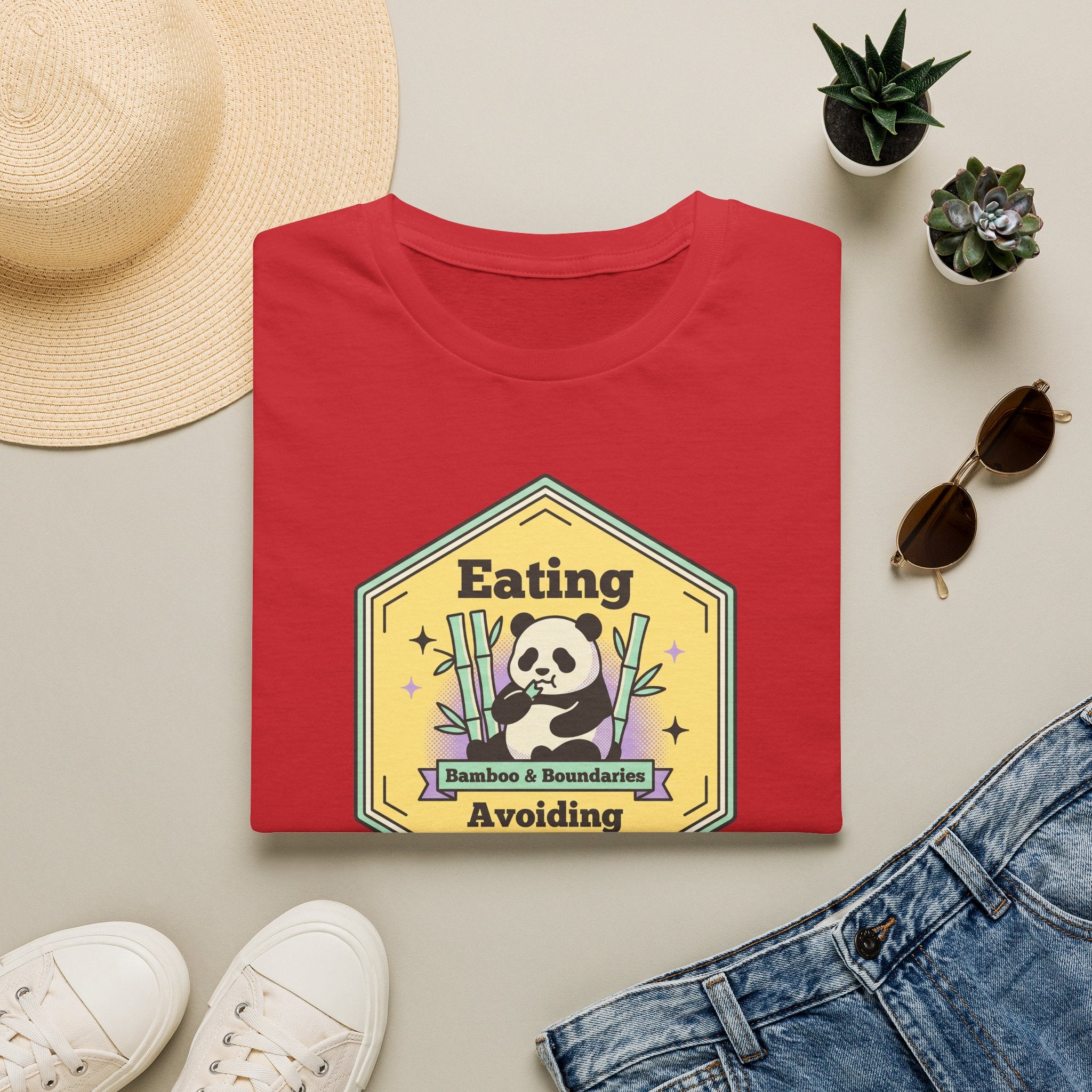 Unisex softstyle T-shirt in red with front graphic print and crew neckline