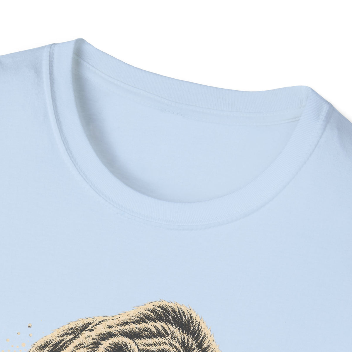 Light blue crewneck t-shirt neckline and upper chest area