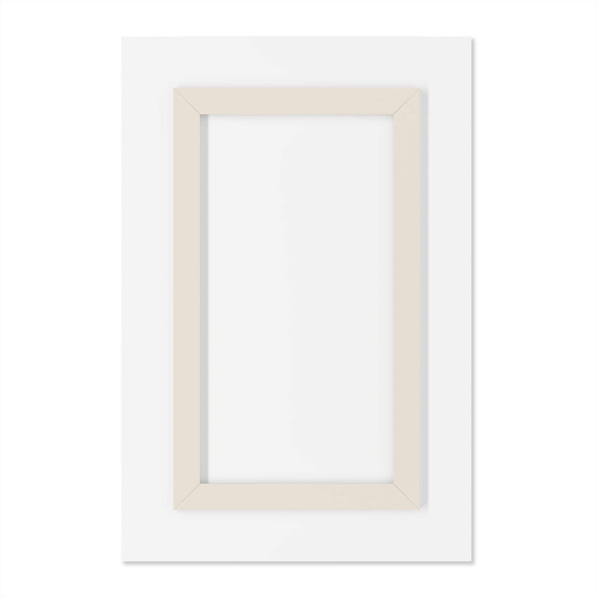 Geometric wall art frame with blank white center, neutral cream border