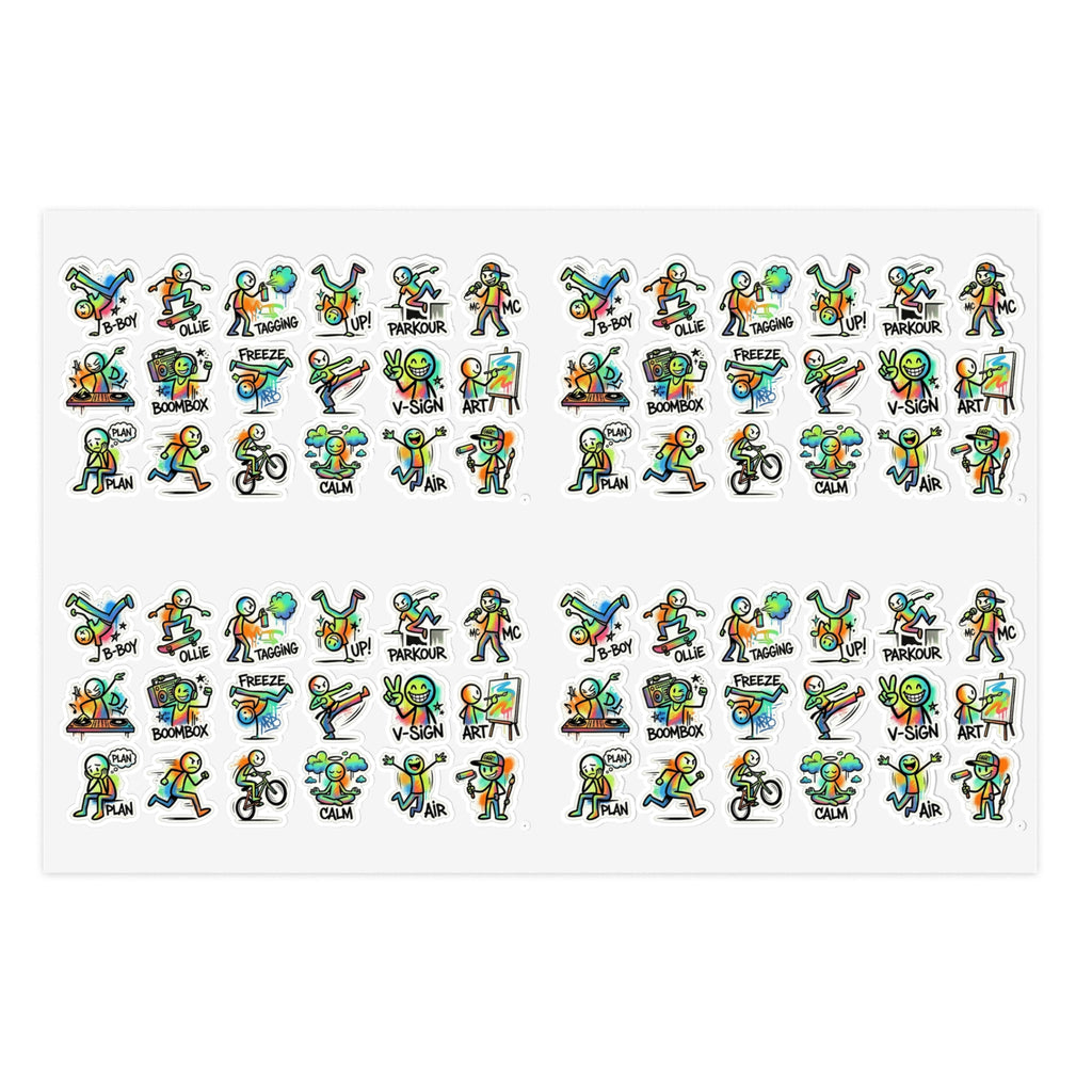 Sticker sheet with small die-cut character icons in a neat grid for planners
