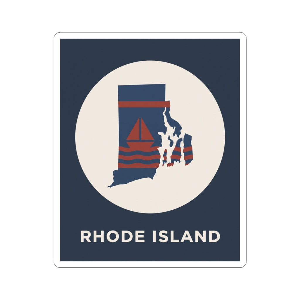Nautical map sticker with circular Rhode Island sailboat emblem and “RHODE ISLAND” text