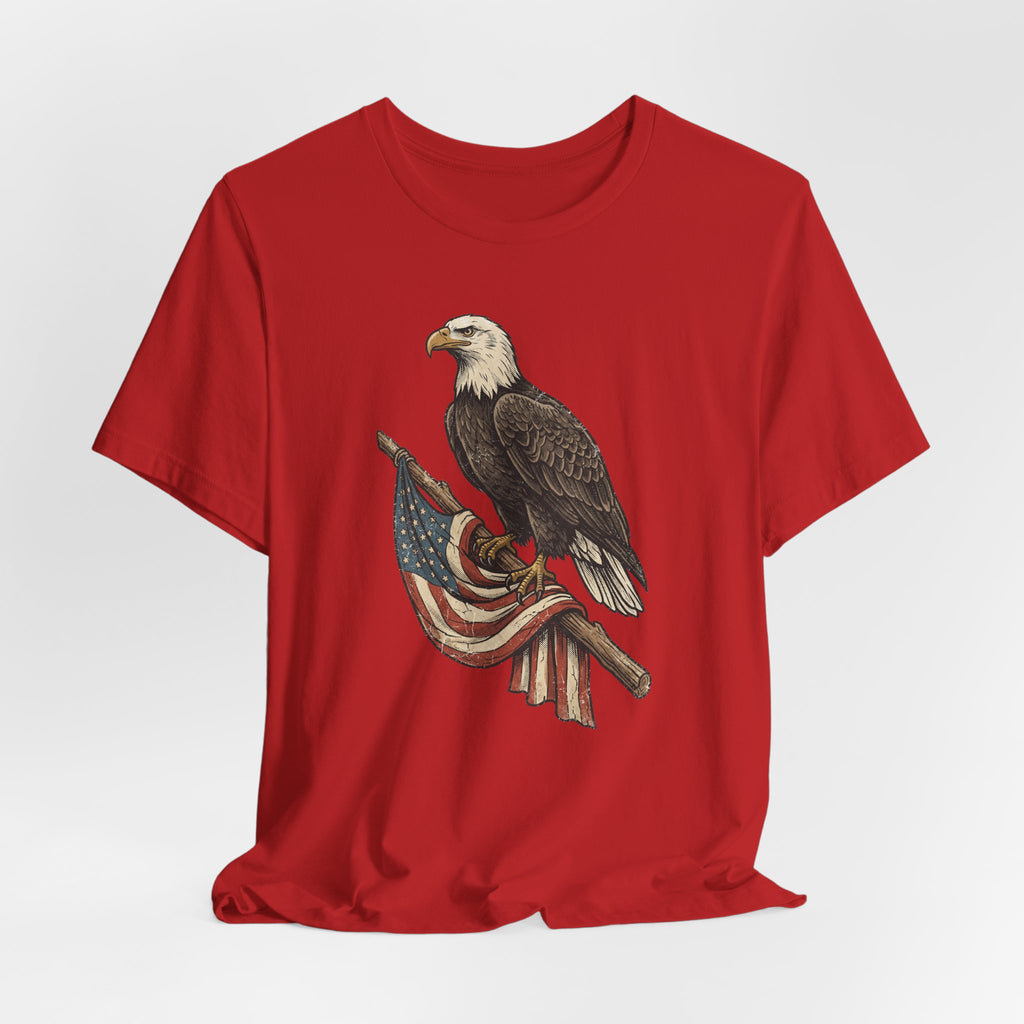 Red eagle and stars flag graphic T-shirt, crew neck, short sleeves