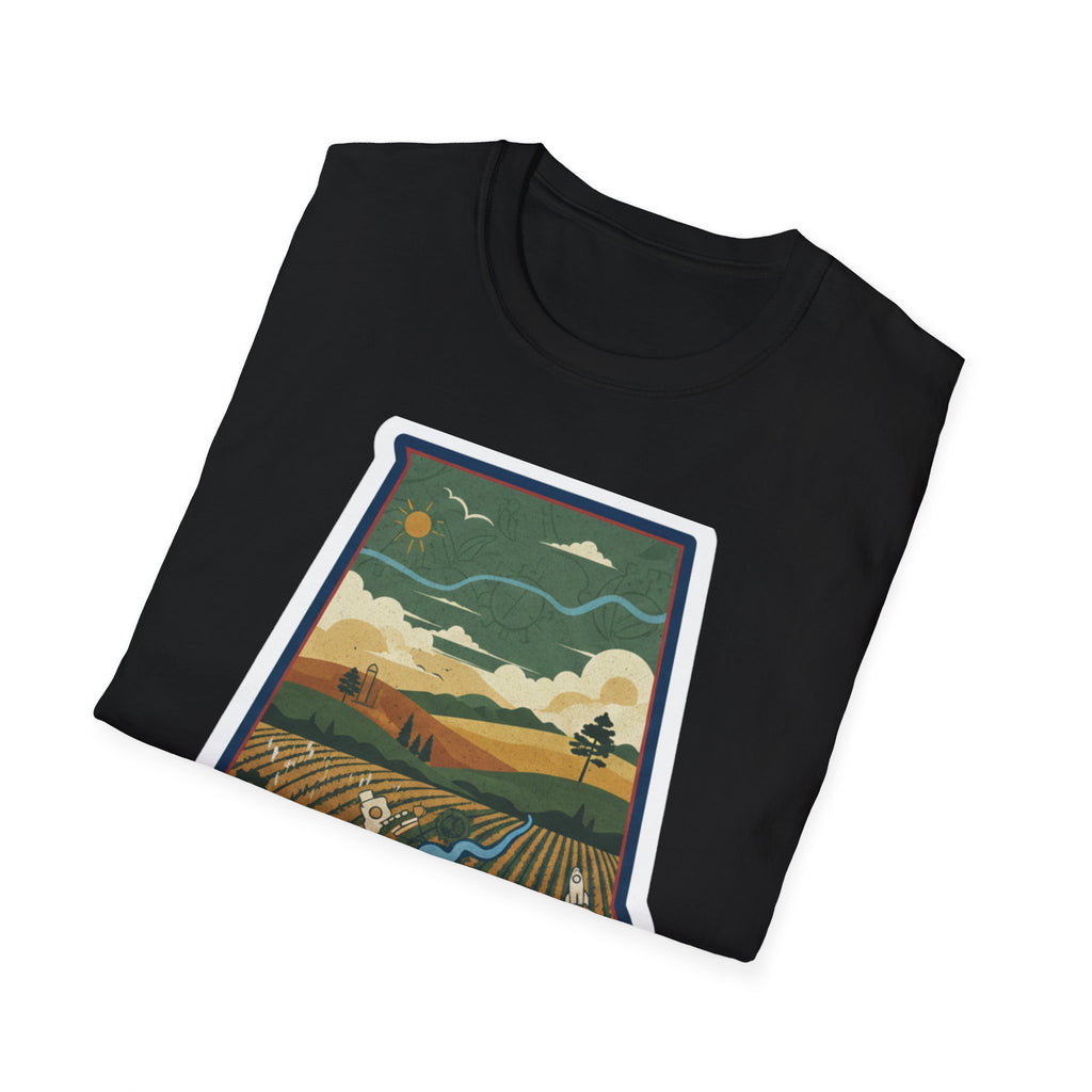 Black I Am Alabama T-shirt with framed landscape state artwork