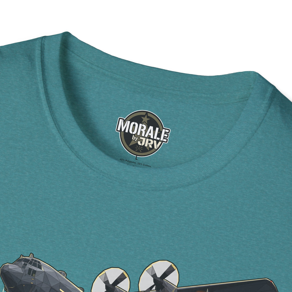 Military plane T-shirt close-up of back collar logo