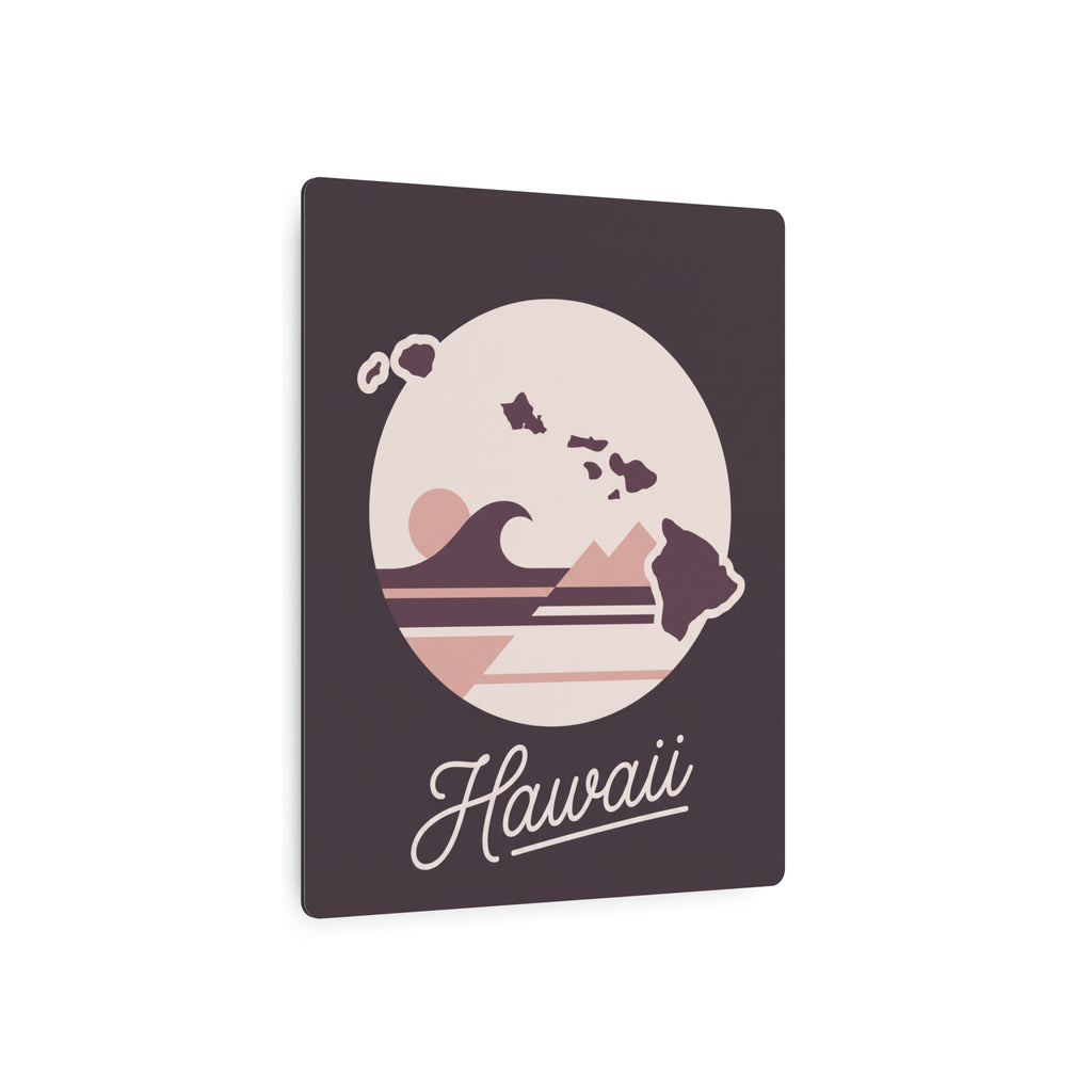 Hawaii state silhouette metal wall art with circular wave design and script 'Hawaii'