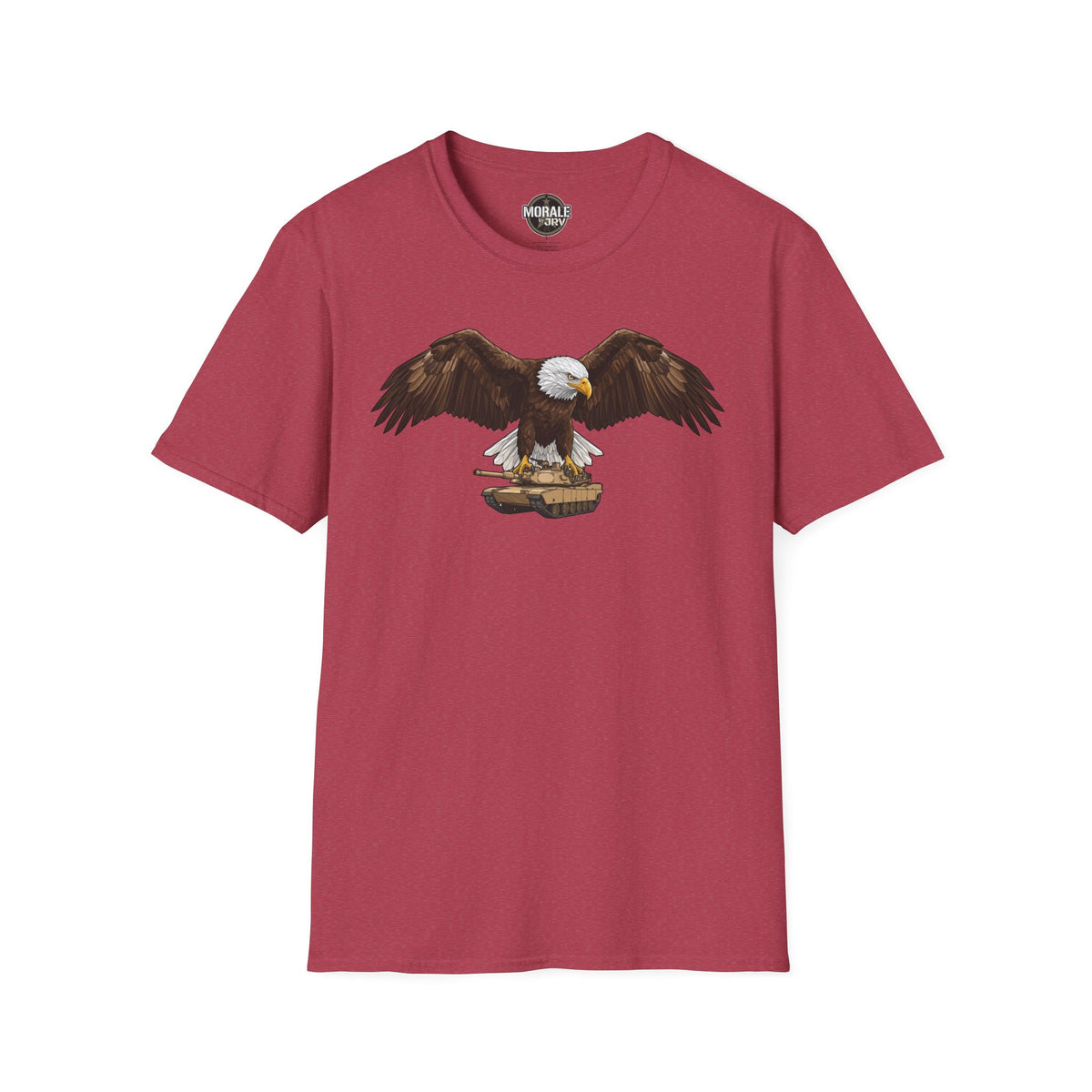 Maroon graphic T-shirt with bald eagle wings design at center