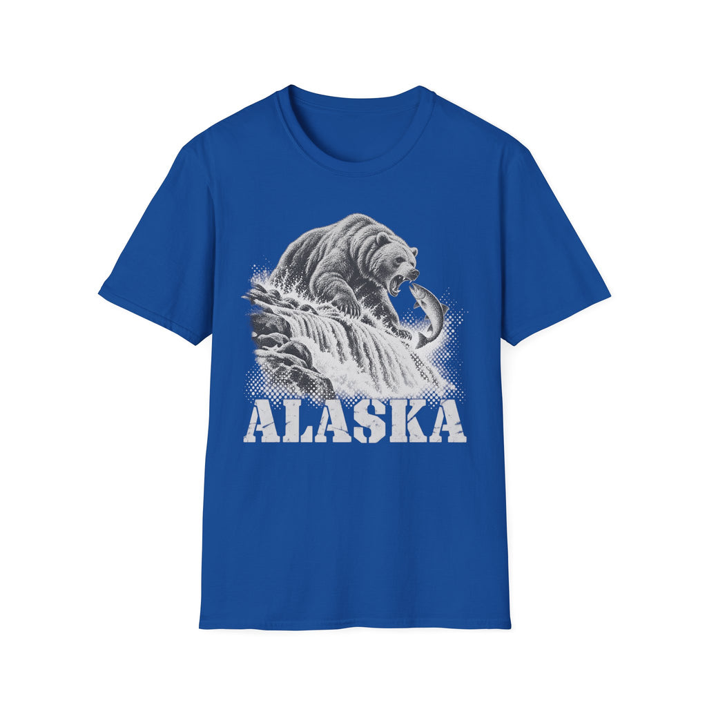 Blue graphic t-shirt with grizzly bear and ALASKA text print