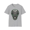 Tactical skull T-shirt con casco y ojos verdes, camiseta sport grey