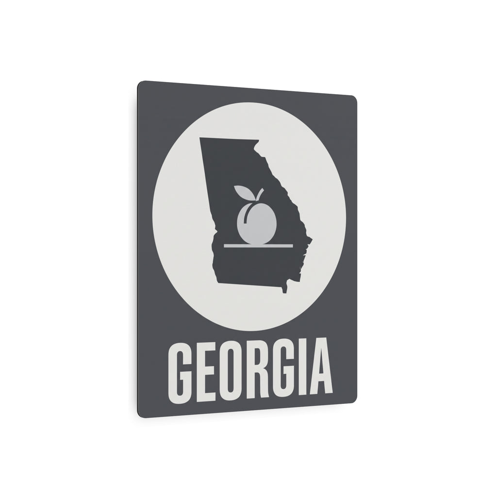 Georgia metal wall art sign with dark state silhouette, fruit icon, and “GEORGIA”