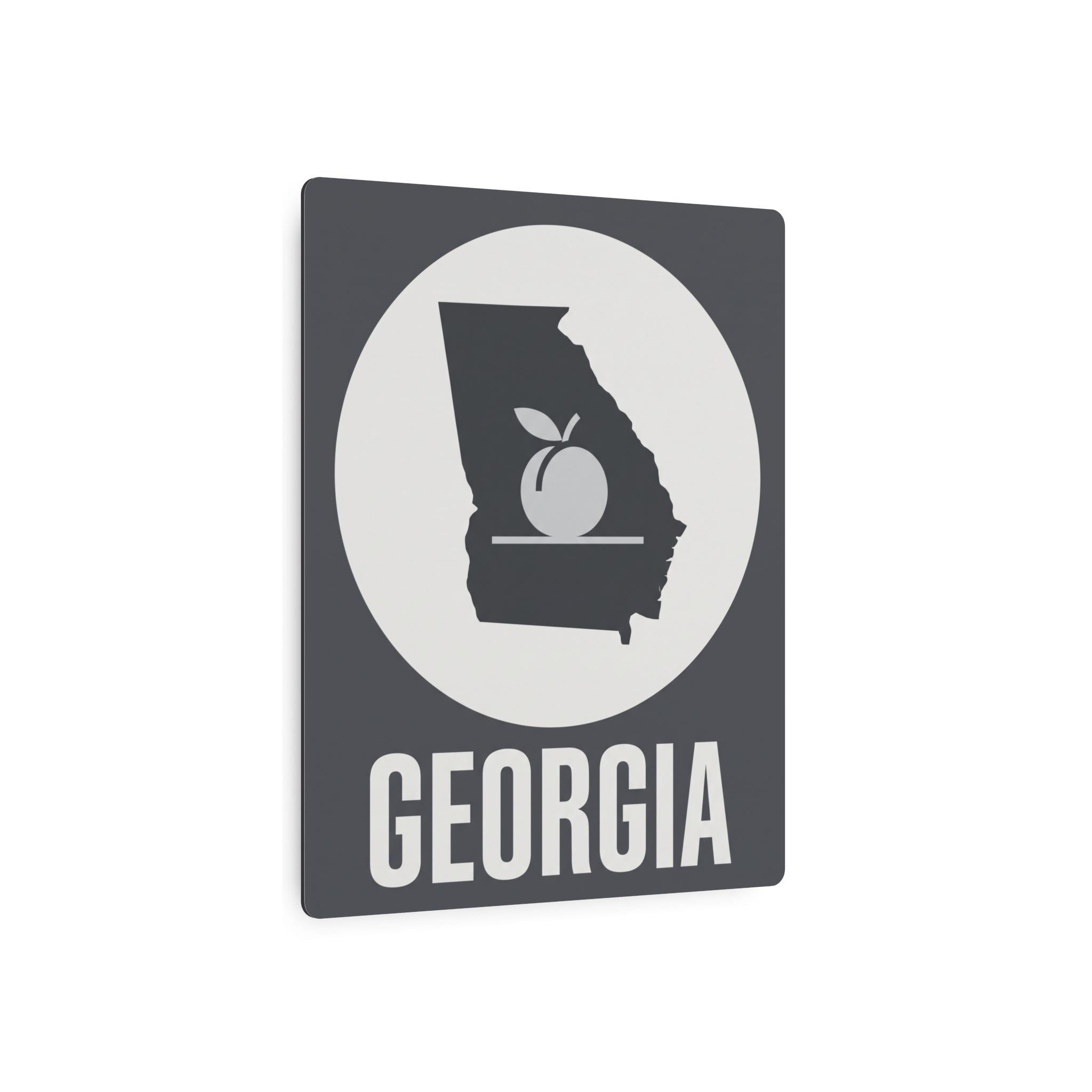 Georgia metal wall art sign with dark state silhouette, fruit icon, and “GEORGIA”