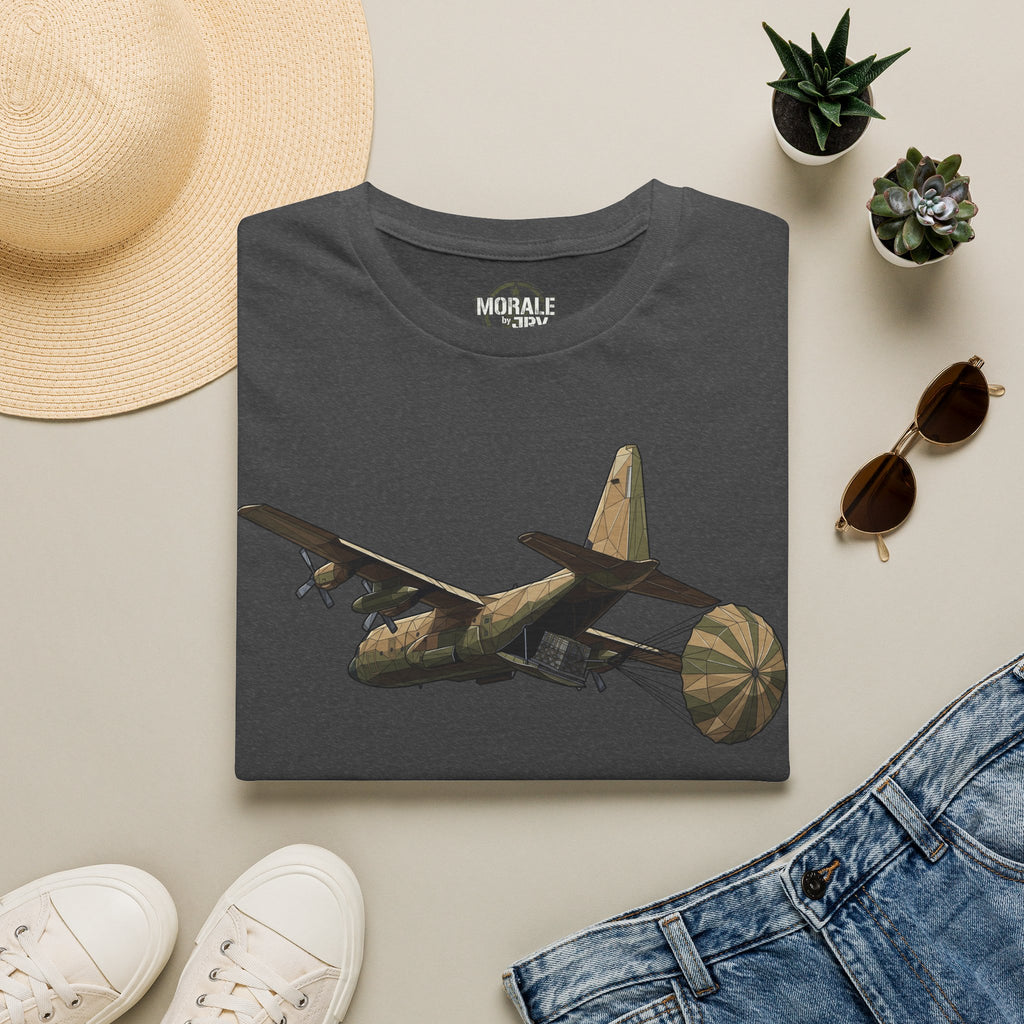 Dark gray cargo plane graphic crewneck T-shirt with front print
