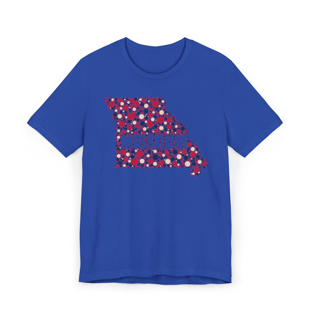 Missouri State Floral Map T-Shirt | Red White and Blue Missouri Outline Graphic Tee
