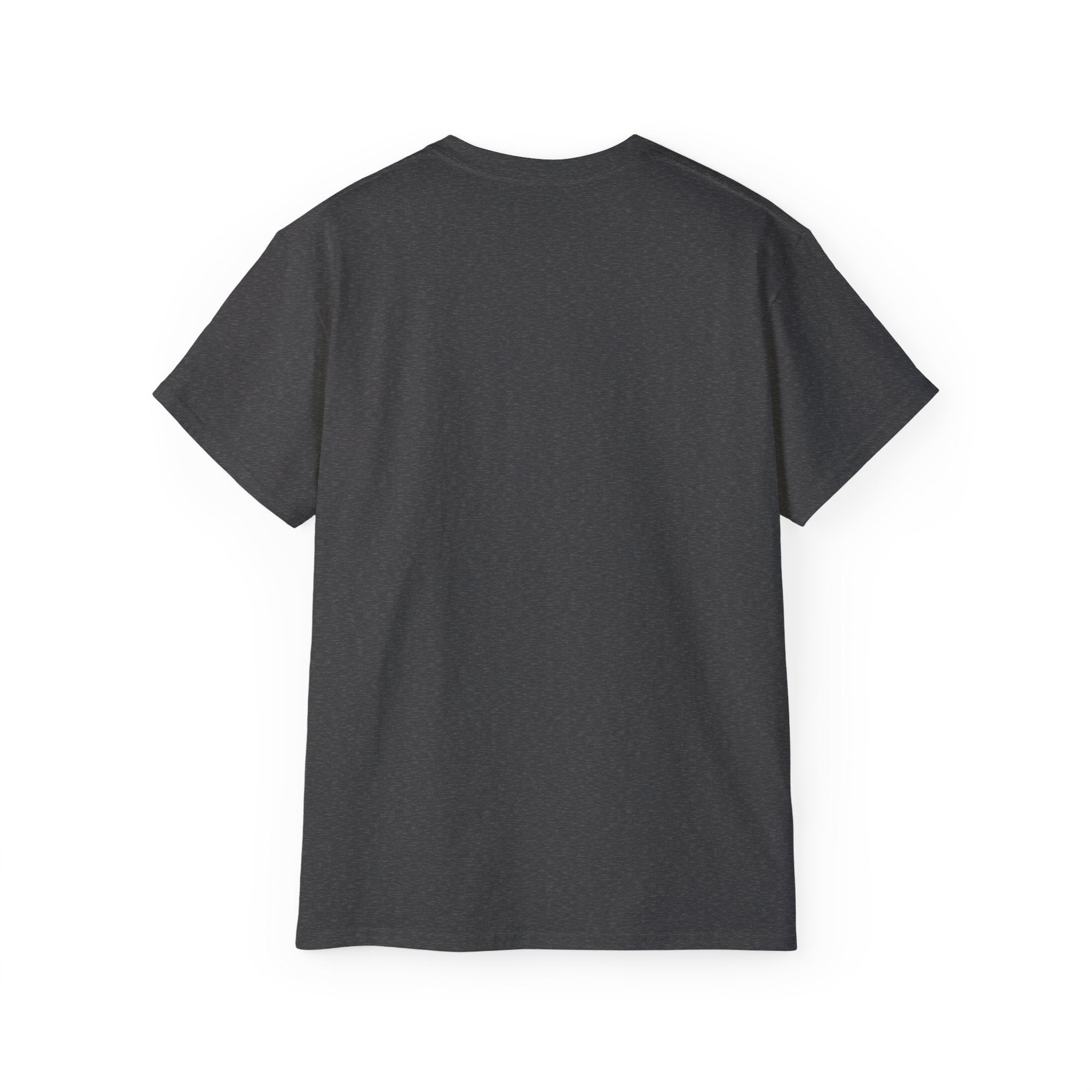 Dark Heather Life typography T-shirt, plain back view