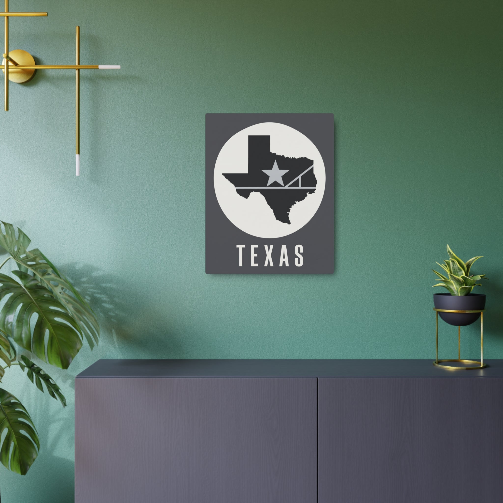 Texas state metal wall sign with lone star and TEXAS lettering, matte gray