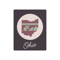 Mauve square metal wall art with Ohio state emblem and cursive 'Ohio' text
