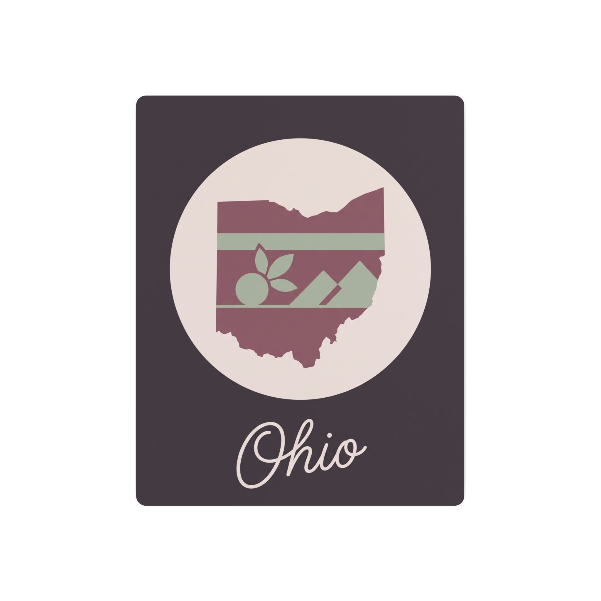 Mauve square metal wall art with Ohio state emblem and cursive 'Ohio' text
