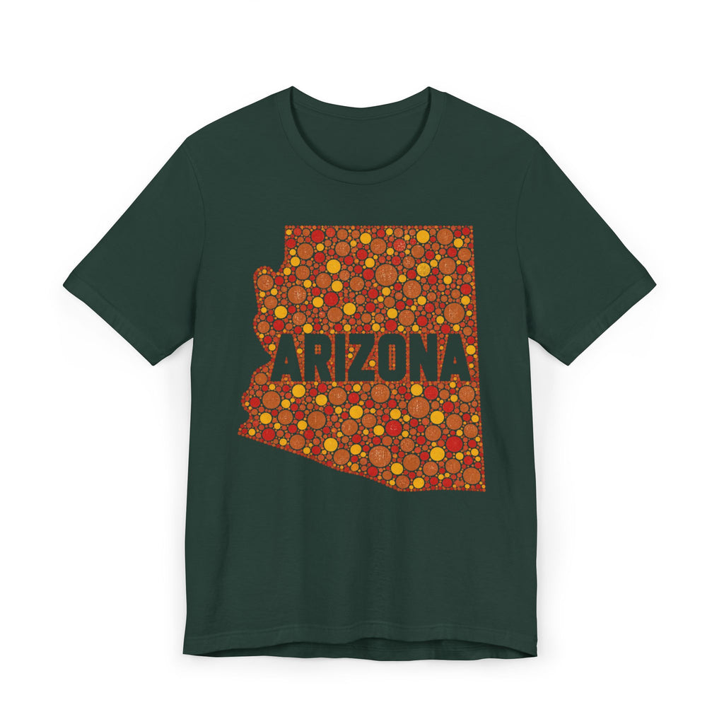 Deep green short-sleeve T-shirt with orange Arizona patterned graphic