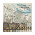Savannah, GA stretched canvas art, 1.25 in: city map with river and Savannah lettering