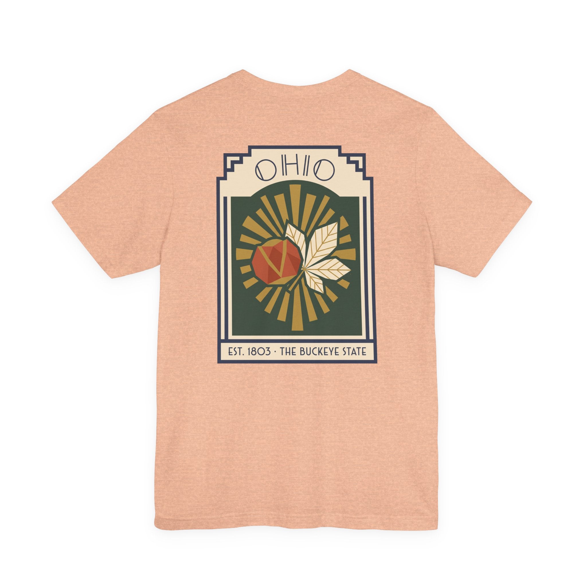 Light peach T-shirt with Ohio sunburst art deco graphic front