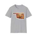 Sport grey T-shirt with Oklahoma silhouette and cowboy scene graphic