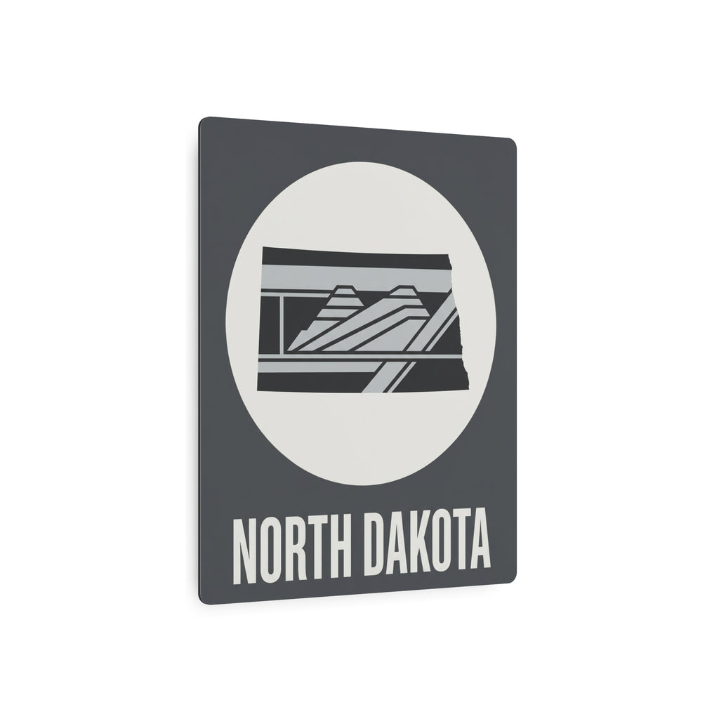 Dark gray rectangular North Dakota wall sign with white oval, landscape stripes, “NORTH DAKOTA”